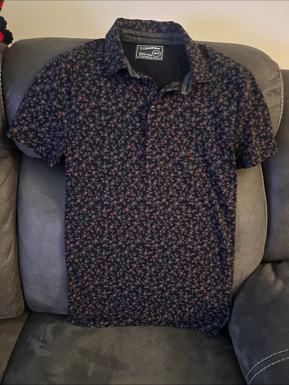 Express Men’s Black Polo with Pink Floral Print